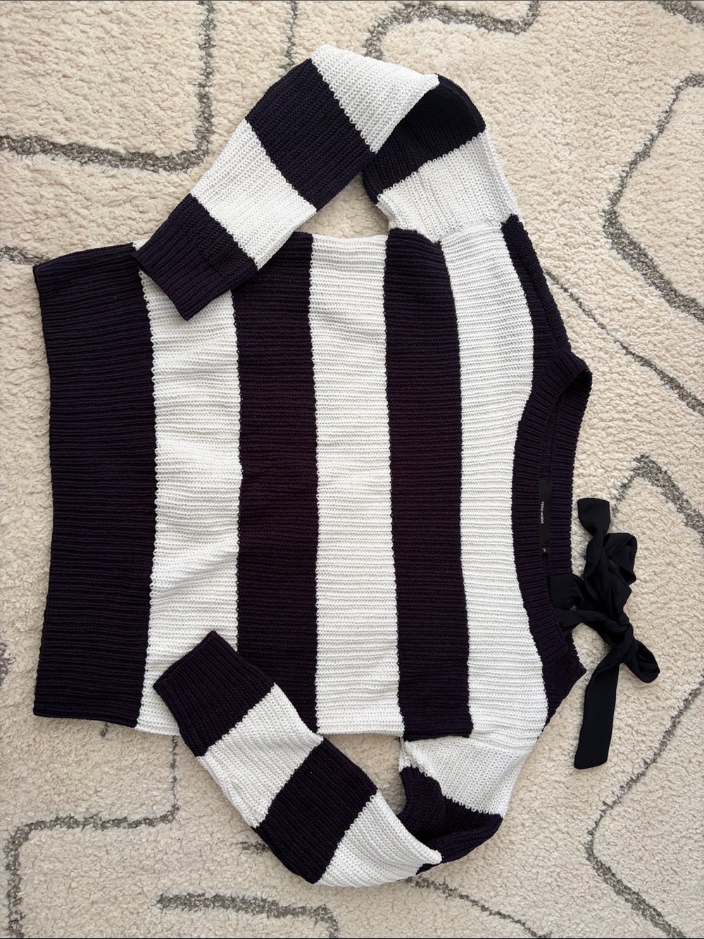 Vero Moda Striped Navy and White Tie-Shoulder Sweater